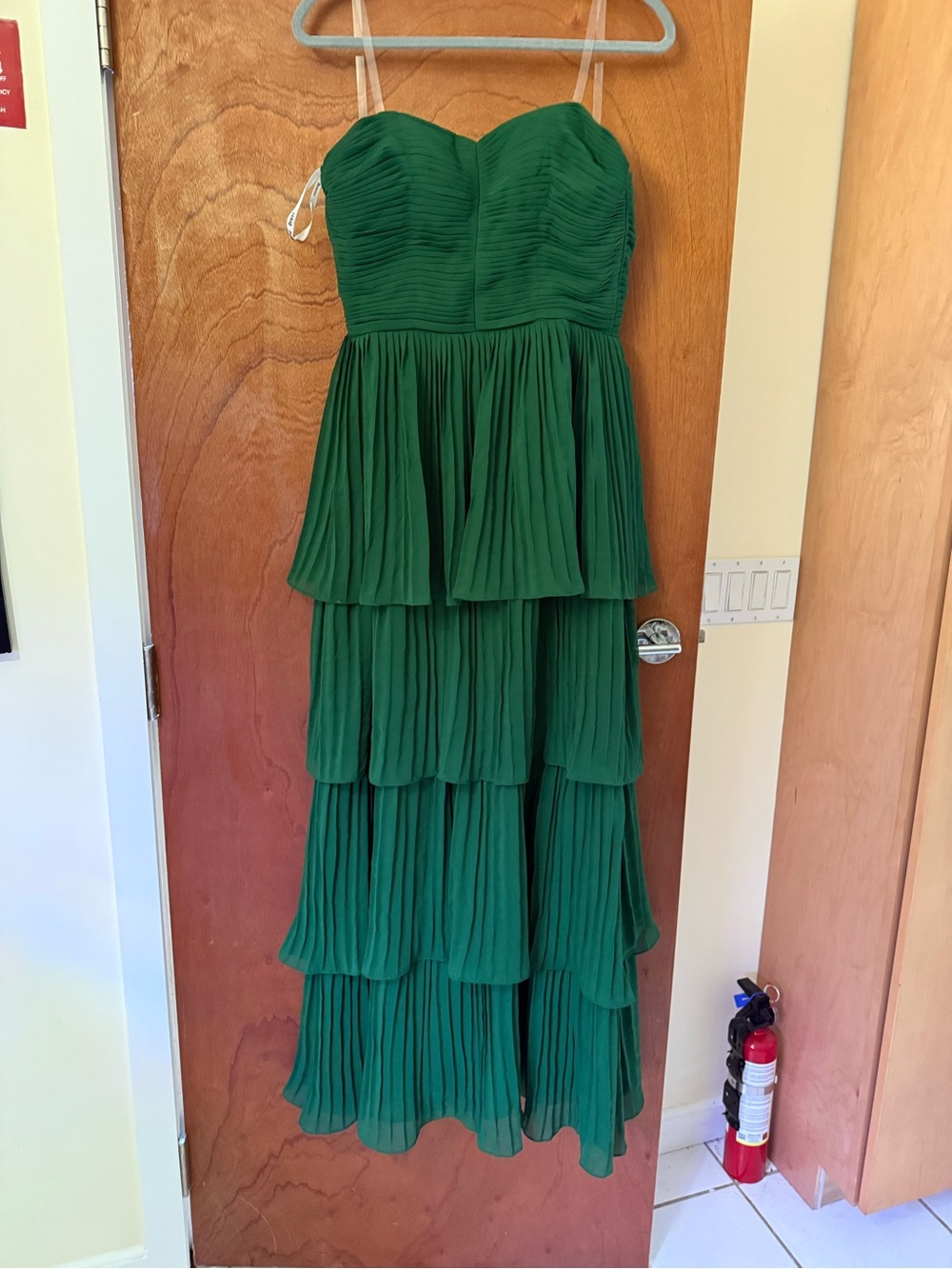 Green Tiered Chiffon Strapless Evening Dress